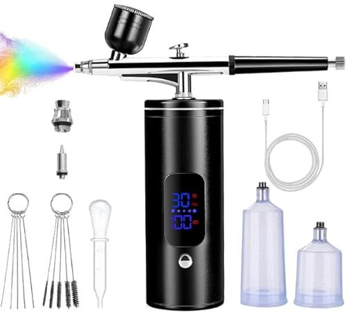 Airbrush Kit with Compressor, Rechargeable Cordless Non-Clogging High-Pressure Air Brush Set with 0.3mm Nozzle and Cleaning Brush Set for Nail Art, Makeup, Painting, Cake Decor