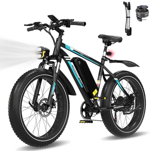COLORWAY Bicicleta Eléctrica 26” Fat Tire 48V 15Ah 720Wh, Motor 250W, 7 Velocidades, Suspensión Delantera, Doble Freno de Disco, E-Bike para Montaña y Ciudad
