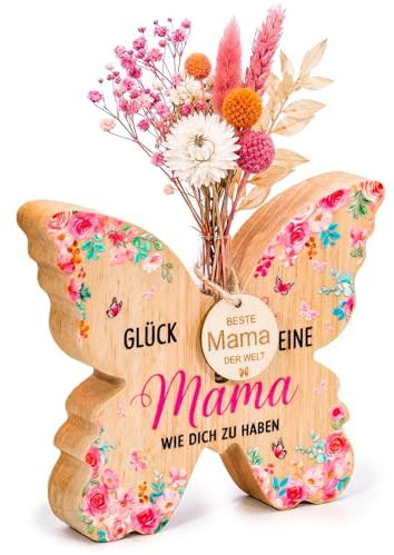 Vase Mama Geschenk Holz Schmetterlings Beste Mutter Schmetterlings-Holzvase Reagenzglas Juteschnur Kleines Rundes Holzschild, Beste Mama Vase Geschenk für Frauen Geburtstags Muttertagsgeschenk