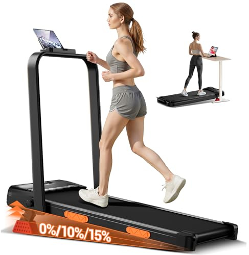 UMAY Walking Pad mit Steigung 15%, 10KM/H Laufband für Zuhause mit Steigung und Geräuscharmer Motor, Laufband Schreibtisch Max.136KG