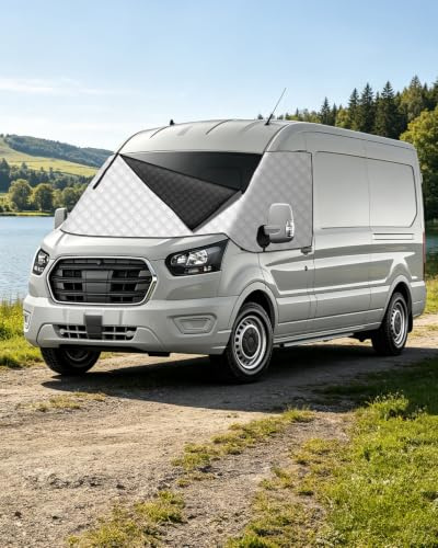 OlaVeg Funda Térmica para Parabrisas Autocaravanas MK8 MK9 con Cremallera | Lámina de Aluminio, Protección UV, Impermeable, Compatible con F-ord Transit MK8 MK9 2015–2026