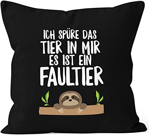 MoonWorks Faultier Kissen-Bezug Ich spüre das Tier in Mir, es ist EIN Faultier Kissen-Hülle Deko-Kissen 40x40 Baumwolle schwarz Pullover