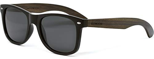 Sunglasses for Men & Women Wood | Premium Real Ebony Dark Wooden Temples & Black Acetate Frame | Polarized Cat3 CE UV400 Protective Lenses (black)