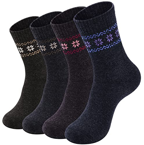 NinetoFiveLife Merino Wool Socks For Women Warm Winter Thick Socks 4 Pairs