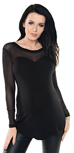 Purpless Maternity Top Sheer Mesh Heart Shaped Cleavage Pregnancy Blouse Shirt for Pregnant Women D020 (14, Black)