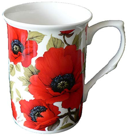 Poppy Mug - Bone China Mug Decorated All Round with Beautiful Poppy Chintz