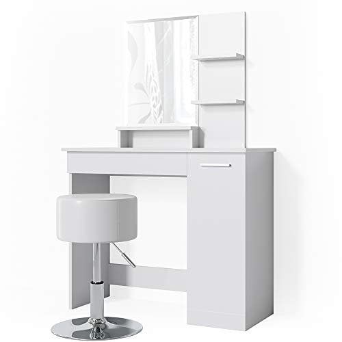 Vicco Schminktisch Julia, Kosmetiktisch mit Spiegel, Weiß, 90 cm mit Hocker