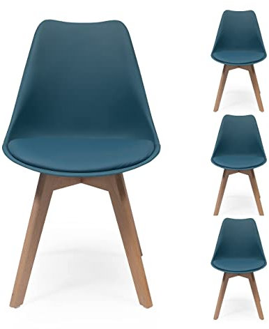 Homely - Pack de 4 sillas de Comedor o Cocina de diseño nórdico Day, Asiento de Polipropileno y Patas de Madera de Haya, Color Turquesa