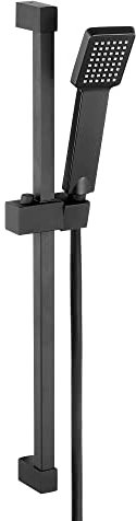 ENKI, ES012, Black, Square Shower Riser Rail Kit with Hand Shower Holder with Handset, Hose, Stainless Steel, Modern, Easy to Install, 1-Year Guarantee