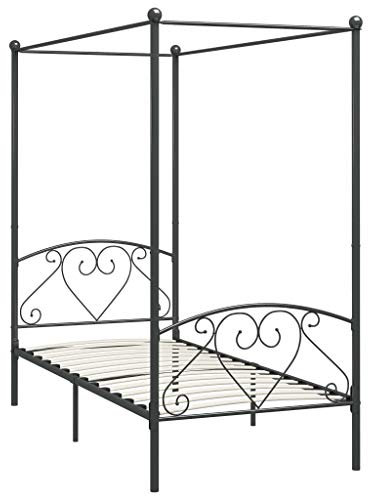 vidaXL Himmelbett Bett Bettgestell Einzelbett Metallbett Bettrahmen Lattenrost Schlafzimmerbett Schlafzimmermöbel Ehebett Grau 90x200cm