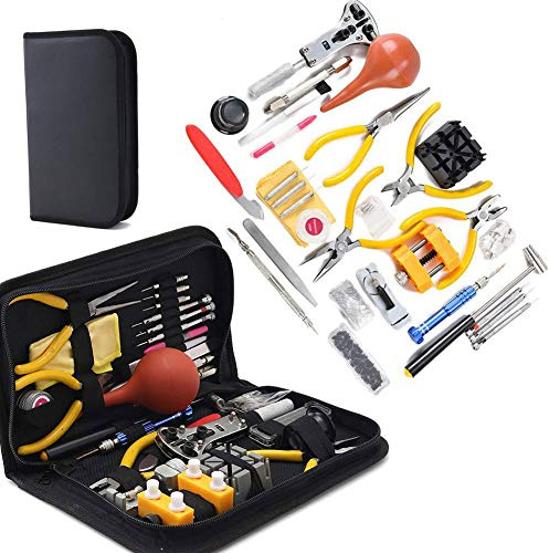 141Pcs Kit Riparazione Orologi Professionale, Kit Attrezzi Orologiaio per Fai da te Orologi, Attrezzi di Apertura Orologi Sostituisci Batteria e Riparazione Cinturino