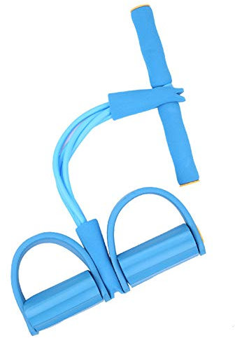 Popoti Foot Pedal Exercise Band, Sit Up Bodybuilding Expander Rally Elastic Rope 4-Tube Pull Rope Fitness Accessories for Abdomen Waist Arm Training Resistance Band (Blue)