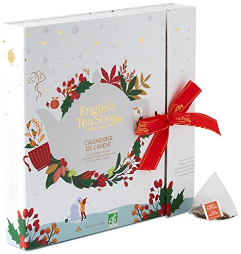 Calendrier de l'Avent de Thés & Infusions Bio - Livre Blanc Éco-Conçu - English Tea Shop - 25 sachets pyramides - 50g