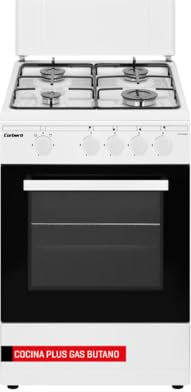 Corberó - Cocina Excellence 60cm | CCSF60420BW | Dimensiones 85,5 x 63 x 60 cm | Capacidad 55L | Gas Butano | 4 Fuegos | Cajón Calientaplatos | Tapa Fogones Cristal, Blanco, Acero Inoxidable