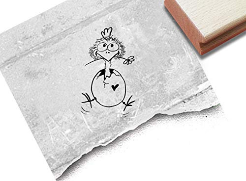 Stempel Lustiger Osterstempel Küken im Ei - Tierstempel Osterküken Ostern Karten Geschenkanhänger Basteln Osterdeko Tischdeko Scrapbook- zAcheR-fineT (klein ca. 24 x 39 mm)