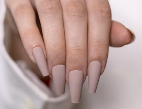 AIN Katy - ballerine beige mat - Pack De 24 Faux Ongles, French, Paillettes Or, Longs, Ongles À Presser, Prêts À Coller, Ongles Élégants, Set D'autocollants