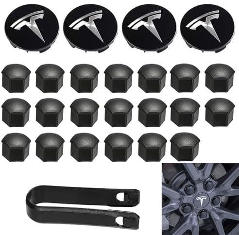 Aero Radkappen-Set, Radmutterabdeckungen, Modell 3, Radkappen-Kit mit Tesla-Logo, Nabenkappen, Abdeckkappen für Tesla Model 3 Model Y (schwarz)