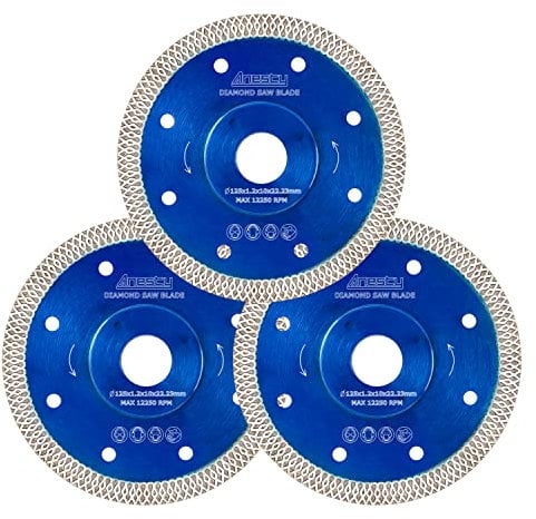 Disque Diamant Grès Cérame 125 mm x 22,23 mm, 3 Pièces Disque Diamant Carrelage, Lame Diamantée Intensif Turbo Extra fin 1,2 mm pour Grès Céramique, Marbre, Carrelage, Faïence, Granite