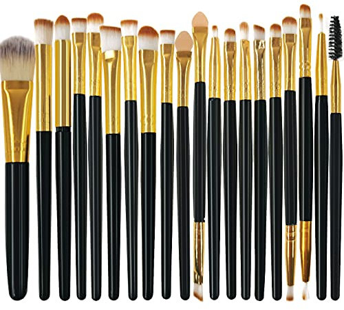 ZHIYE Make-up-Pinsel-Set, 20 Stück, professioneller Eyeliner für Grundierung, Rouge, Concealer, Lidschatten, mit Reise, Schwarz