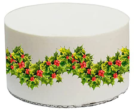 Easy to Use Edible Christmas Holly & Berries Decor Sheet Border Ribbon by LarryRoo - Ideal for decorating your cake!