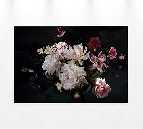 BRICOFLOR Blumen Bild in Schwarz und Weiß | Rosenbild mit Hortensie ideal für Schlafzimmer und Wohnzimmer | Canvas Leinwandbild im nostalgischen Stillleben Stil
