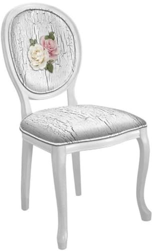 Casa Padrino Barock Esszimmerstuhl Rosen Antik Weiß/Mehrfarbig/Weiß - Handgefertigter Antik Stil Stuhl - Esszimmer Möbel im Barockstil
