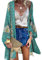ZANZEA Damen Blumendruck Kimono Strickjacke Boho Strandkleid Pareos Poncho Sommer Strand Bikini Cover Up Boho-Grün XL