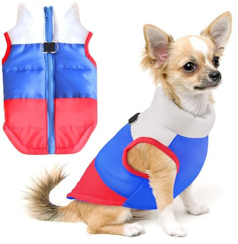 Idepet Hundemantel für Hunde und Katzen, mit Anker, Patchwork, gepolstert, für Welpen, Teddy, Chihuahua-Kostüme, Mops, Größe XS, S, M, L, Größe L, Rot