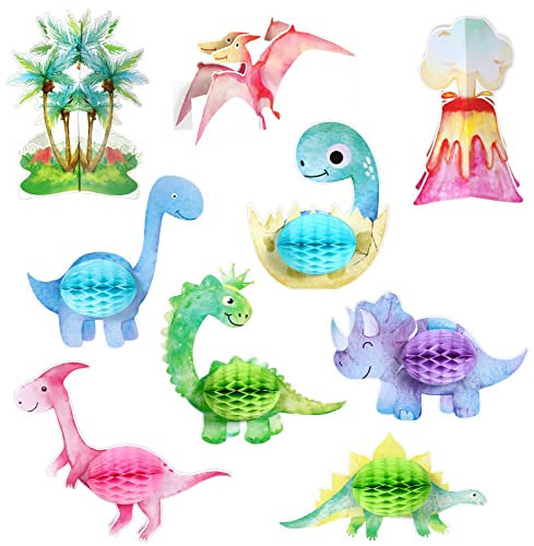 9 Pcs Pink Watercolor Dinosaur Party Honeycomb Centerpiece Little Dino Center Piece Dinosaur Birthday Party Supplies 3D Dinosaur Table Toppers for Kids Girls Birthday Baby Shower Party Decor Props