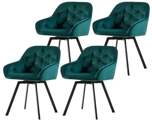 TUKAILAI Esszimmerstühle Drehbar Set, Samt Drehstuhl mit Armlehnen Rückenlehne Dick Gepolsterter Sitz Metallbeine, Armlehnstuhl Küchenstühle Polsterstuhl für Küche Wohnzimmer Esszimmer (2, Grün)