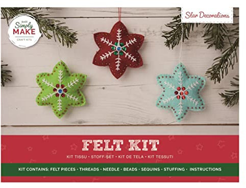 Simply Make Felt Star Decorations Craft Kit Pack Of 3, Christmas Craft Accessories, Ideal For Beginner And Experienced Crafters, Great Felt Fabric Craft Set Gift, Ideal For Adult And Older Kids