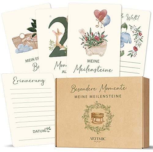 Biroyal Meilensteinkarten Baby für Junge und Mädchen, 72 Meilenstein Karten Set, Geschenkbox schöne Geschenkidee zur Geburt, Taufe oder Babyparty,Baby/Neugeborenen-Geschenk