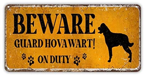 Beware Guards Hovawart on Duty Street Road Signs Time with Dogs Blechschild individuelles Blechschild Eisen Malerei Schild Antik Metall Wandschild Dekor für Männer Höhle Büro Handwerkszimmer