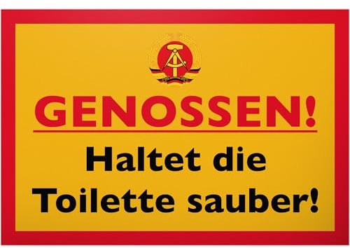 DankeDir! Genossen Toilette sauber DDR - 30 x 20 cm Schild - lustig WC Schild zum aufhängen Kloschild Toilettenschild Klo Schild - Deko Gäste WC Türschild Herren Wand Gästetoilette
