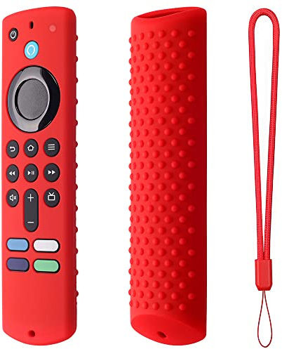 2022 Fernbedienungshülle kompatibel für Fire TV Stick (3. Generation) dritte Generation, Fernbedienungsschutzhülle Silikon staubdichter Hüllenschutz mit Lanyard (rot)