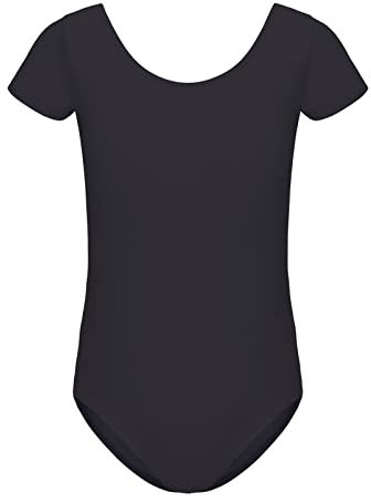 HIPPOSEUS Girls' Team Basic Short Sleeve Leotard for Ballet Dance Gymnastics Toddler Bodysuit Dancewear, AM0019DX-Black, 8-9 Years