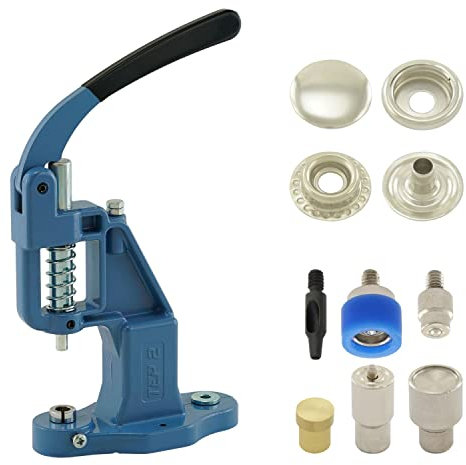 Druckknopfpresse Set mit Hebelpresse, Druckknopfwerkzeug und 50 Stück Ring-Feder Druckknöpfen 15 mm, Silber, Stahl | nähfrei | Handpresse | DIY