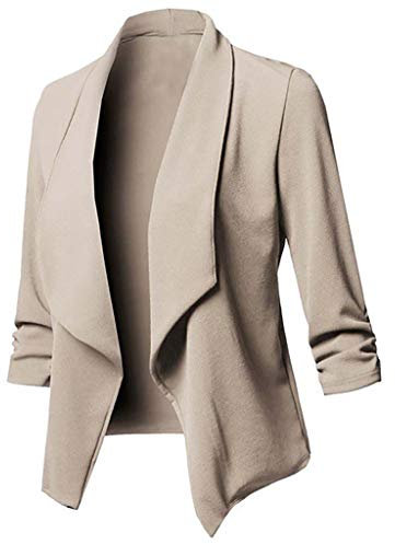 Blazer Damen Pailletten Blazer mit Glitzer Langarm Bomberjacke Slim Fit Pailletten Jacke Langarm Blazer Slim Fit Anzugjacke Kurz Frauen Sakko Lässig Reine Farbe Jacke mit Taschen (Khaki, 3XL)