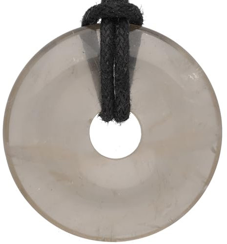 Lebensquelle Plus Edelstein Donut Ø 30 mm + Baumwollband + Edelsteinkarte | Naturstein Anhänger Halskette | Echte Heilsteinkette inkl. Band (Rauchquarz)