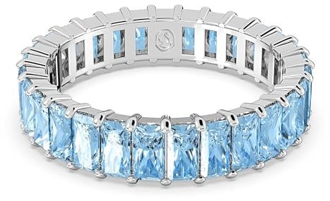 Swarovski Matrix-Ring in Baguette-Größe, blau, rhodiniert, Größe 58, Zirkonia, Steine