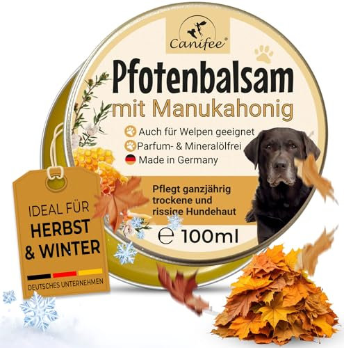 Canifee - Pfotenbalsam Hunde mit Manukahonig 100ml Dose parfumfrei mineralölfrei die ideale Hunde Pfotenpflege für Herbst und Winter