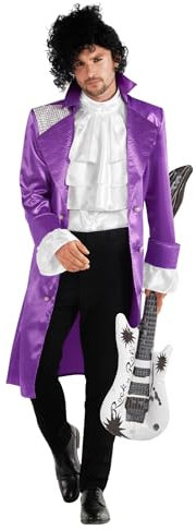 Morph Costume Popstar Uomo, Musicista Viola Anni 80 Con Giacca E Parrucca Rock, Cantante M