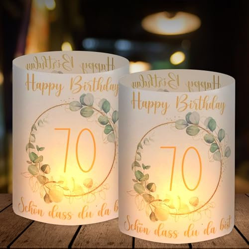 12 Windlicht Tischdeko, Deko 70. Geburtstag Frau Mann, 70 Jahre Happy Birthday Tischdeko, Geschenke zum 70 Geburtstag, Geeignet für Teelichter oder Kerzen