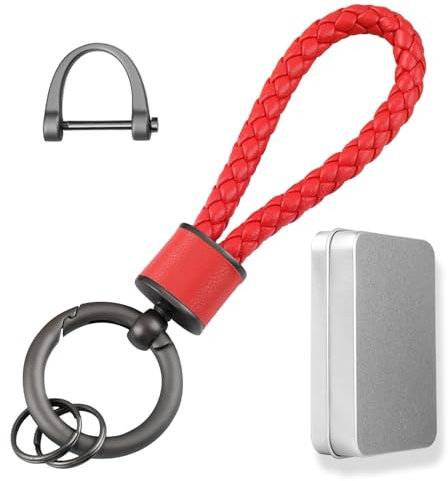 Aotoyou Schlüsselbund Leder Geflochtener Schlüsselanhänger Schlüsselband Kurz Keychain für Damen Frauen Schlüssel, Autoschlüssel (Rot)