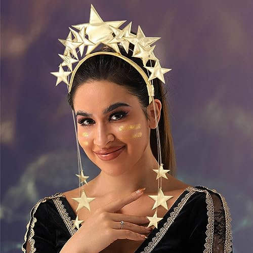 Fashband Sterne Stirnband Gold Halo Krone Haarband Glitzer Tiara Kopfschmuck Party Festival Kostüm Haarschmuck für Frauen