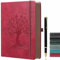 Dickes liniertes Tagebuch-Notizbuch mit Stift, 360 Seiten, 100 g/m² Papier, brauner gesprühter Rand, zum Schreiben, B5-Größe, Leder-Hardcover, für Arbeit, Büro oder Schule, 19,8 x 25,4 cm, Weinrot