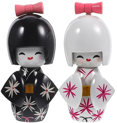 Operitacx 2st Kimono Puppe Holz Mini-Kokeshi-Puppe Asiatische Geisha-skulptur Geisha-Puppe Glückspuppenfigur Heimwerken Asiatische Geisha-Figur Tischdekoration Wohnkultur Klein Hölzern Japan