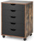 COSTWAY Mobile File Cabinet, 5 Drawers Lateral Stationery Storage Organiser Chest with Wheels, Home Office Printer Stand Side Filing Cupboard (Rustic Brown+Black)