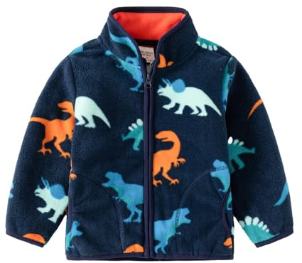 Volunboy Bambino Ragazzi Giacca in Pile, Cerniera Integrale Felpe Foderata Invernale Cappotto Giubbotto con Tasche(Dinosauro,1-2 anni,Taglia 90)