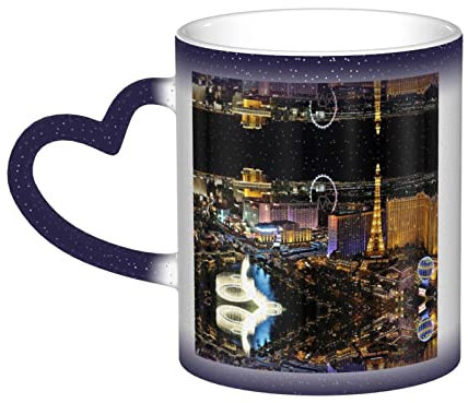 WURTON Las Vegas Nachtansicht Druck Farbwechsel Tasse In The Sky, Keramik-Kaffeetasse Geschenktasse für Familie und Freunde